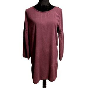 Anthropologie Cloth & Stone Tiffany Bell Sleeve Dress Burgundy Tie back Size M